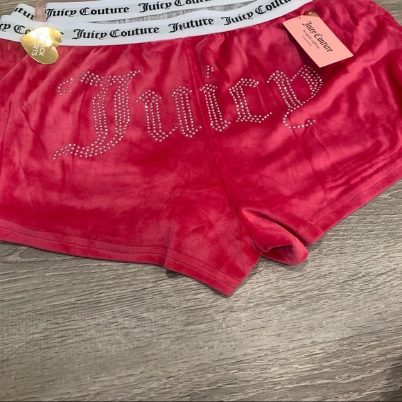 NEW Juicy Couture Bling Logo Soft Velour BOOTY Shorts 2pack rhinestone Hot Pink - Picture 6 of 8